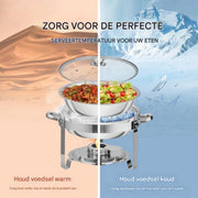 Happyment Buffetwarmer Deluxe - Rond - Warmhoudschaal - Glazen Deksel - 3.5L - 2 stuks