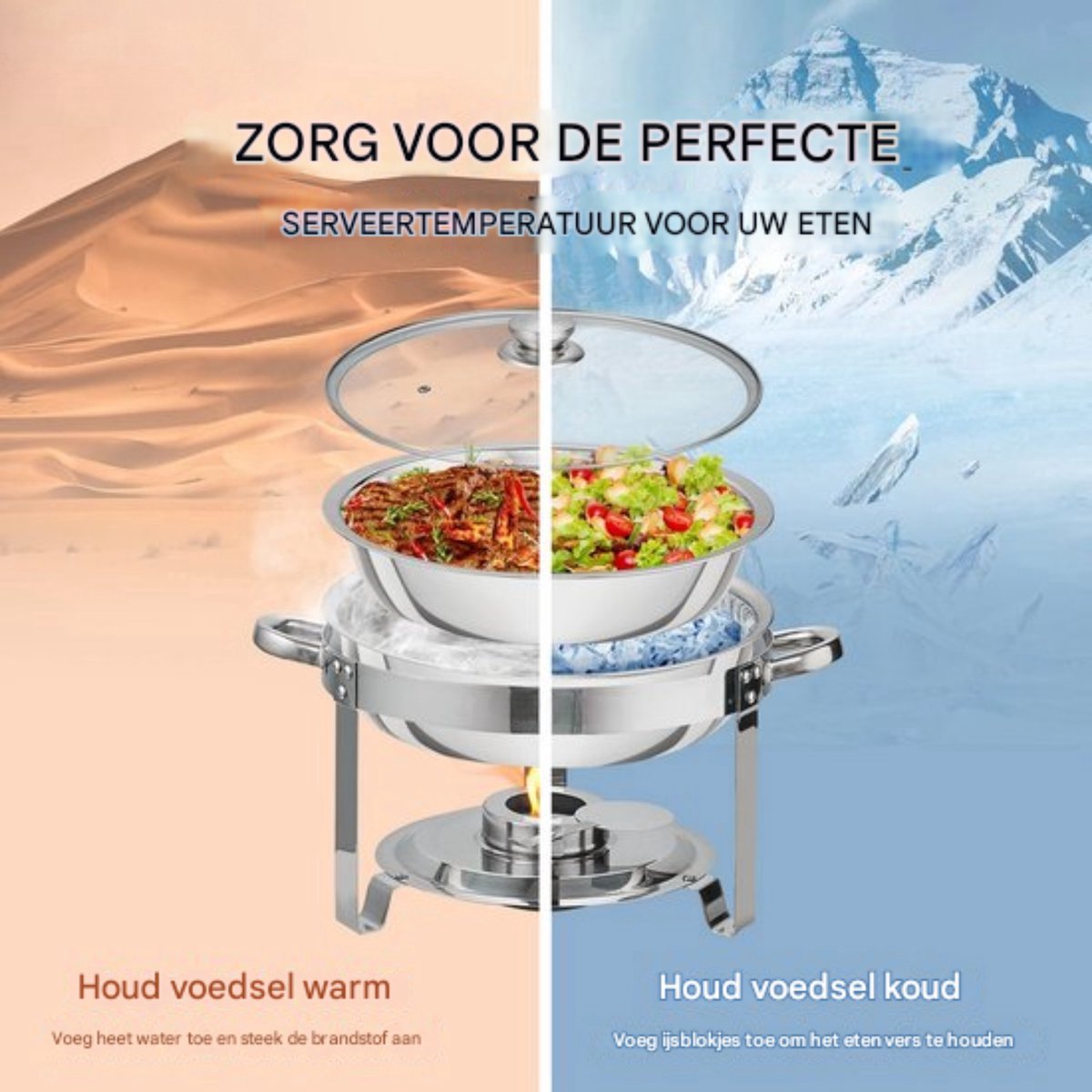Happyment Buffetwarmer Deluxe - Rond - Warmhoudschaal - Glazen Deksel - 3.5L - 2 stuks