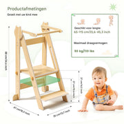 Leertoren - Opstapladder - Keukenhulp - Kindertrap - Opstapje - Inklapbaar - vanaf 1 Jaar - Met Verstelbare Hoogte en Veiligheidsrail - Nautal - 35 x 47 x 88 cm