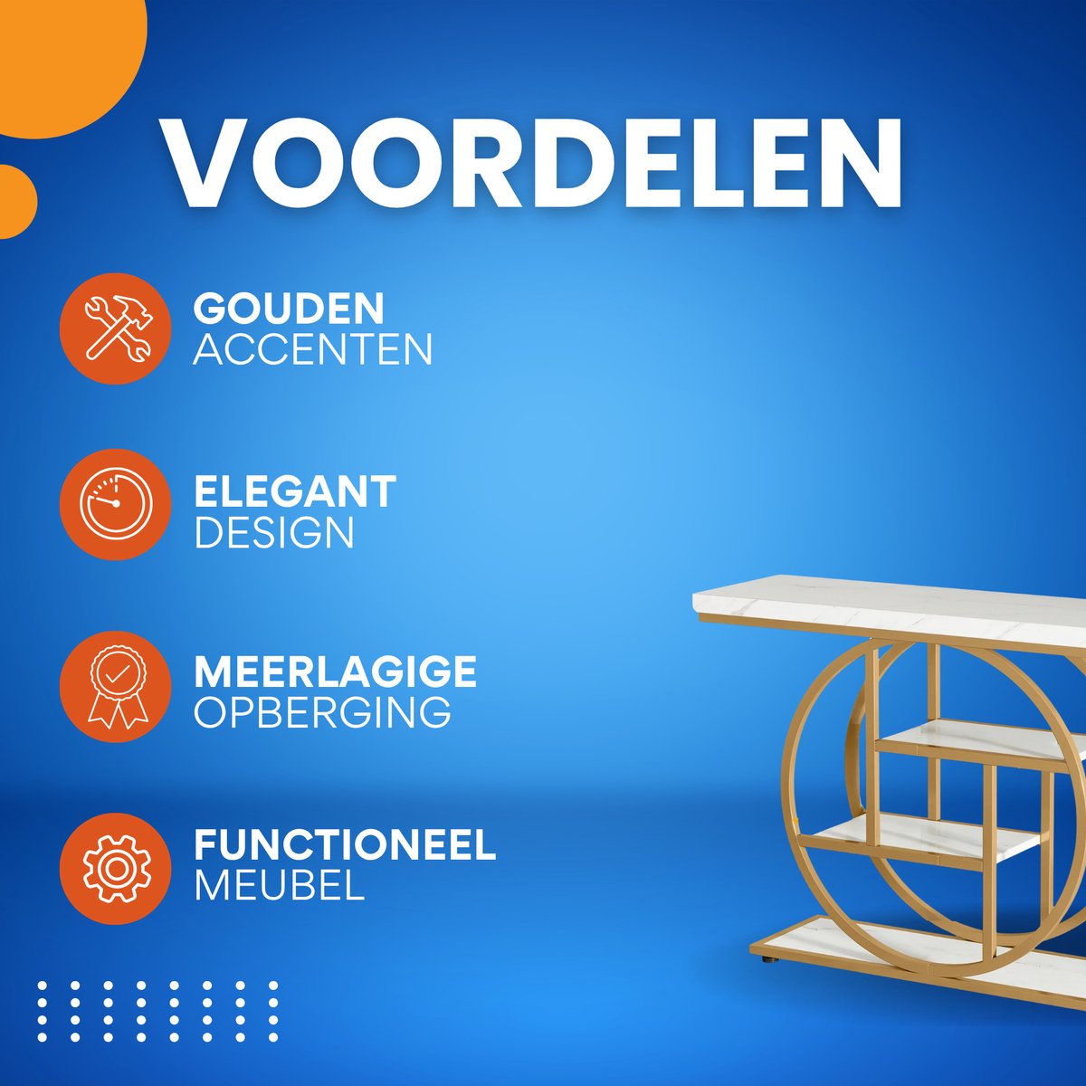 Moderne Haltafel Luno - 100cm - Consoletafel Wandtafel - Goud - Voor Woonkamer of Gang