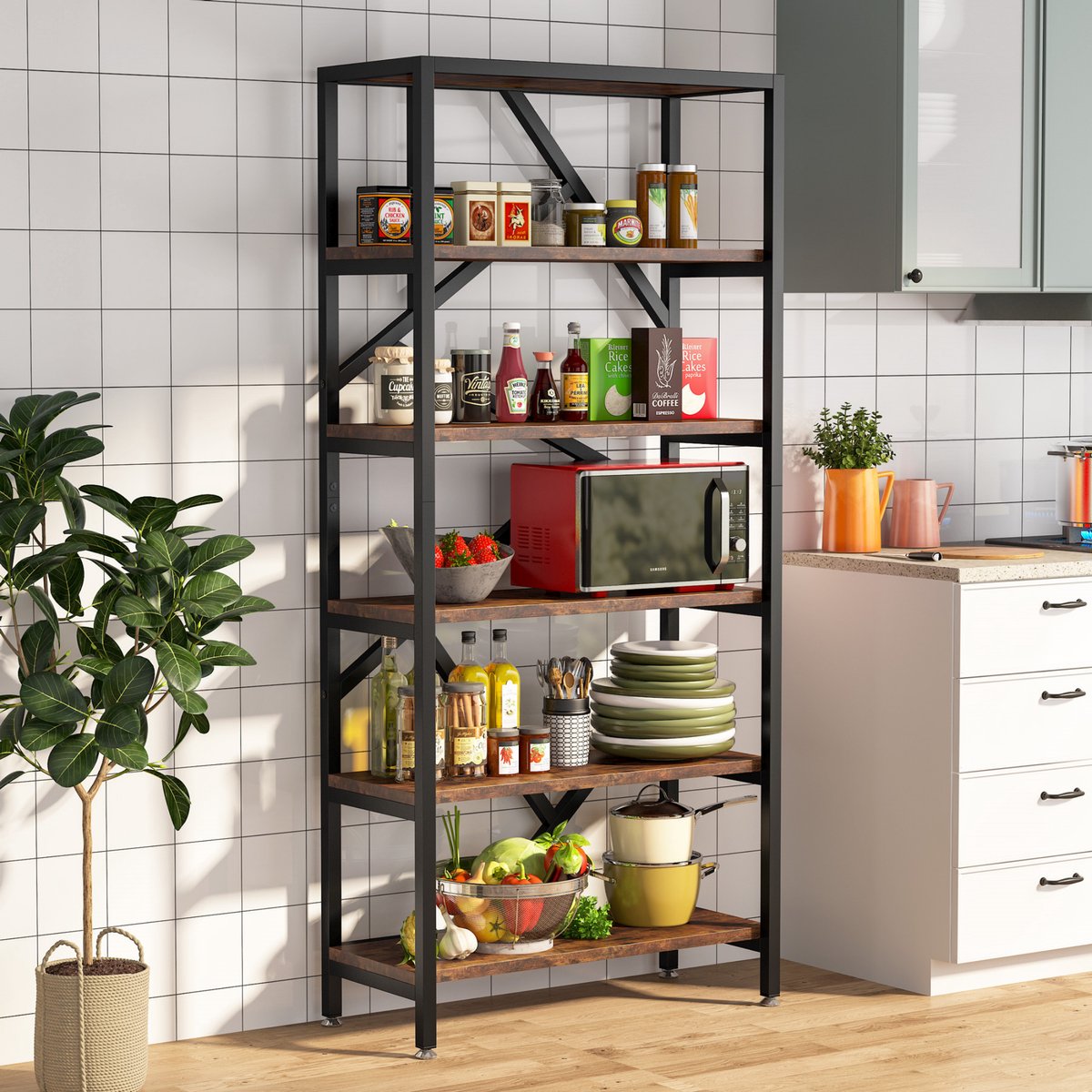 Boekenkast - Boekenplank - Wandplank - Boekenrek - Voor opbergen / woonkamer / kantoor - Industrieel - met open planken - Rustiek Bruin 02