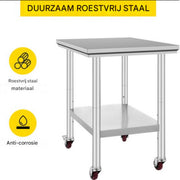 Keukentafel - RVS Werktafel Deluxe - Werkbank - Met 4 Wielen - 30x24 Inch - Voor Voorbereiding