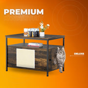 Houten Kattenbak Tavien - Verborgen Kattenbak Meubilair met Plank - Opbergkast voor Binnen - Huisdier Krat en Bijzettafel - Voor huisdieren - Bruin