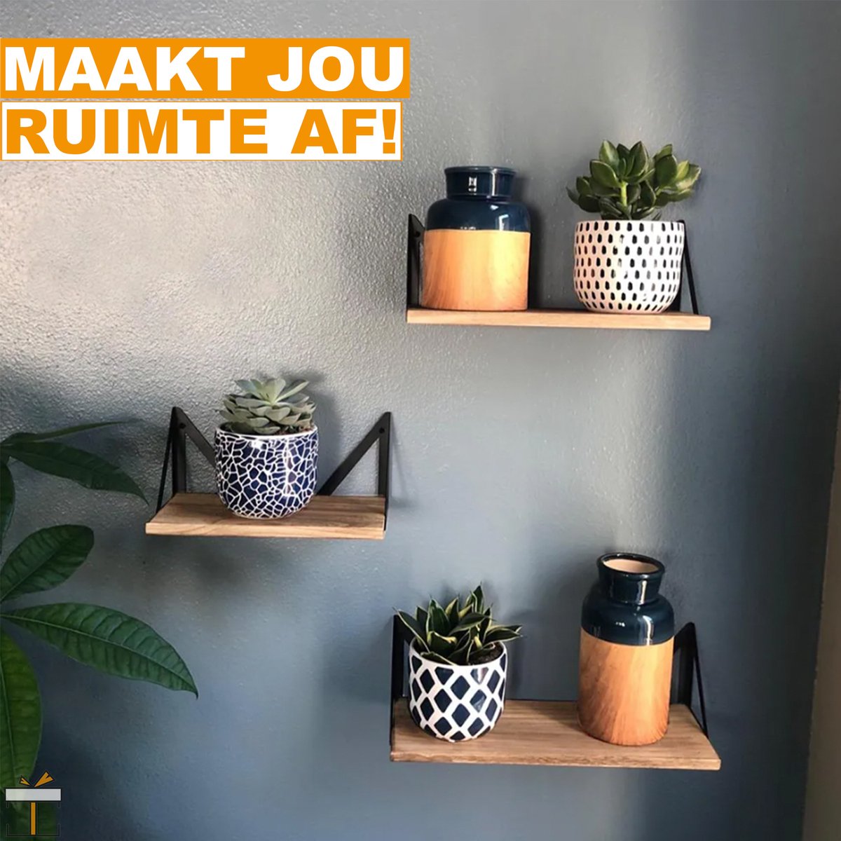 Happyment Wandplank zwevend set van 3 - Wandplanken tegen muur - Boekenplank - Bruin - Hout