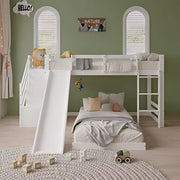 Opulence Luxe stapelbed voor kinderen - 90x200 cm - Met glijbaan - Kinderbedden - Hoogslaper - Met Hoektrap, valbeveiliging en raam - Peuterbed