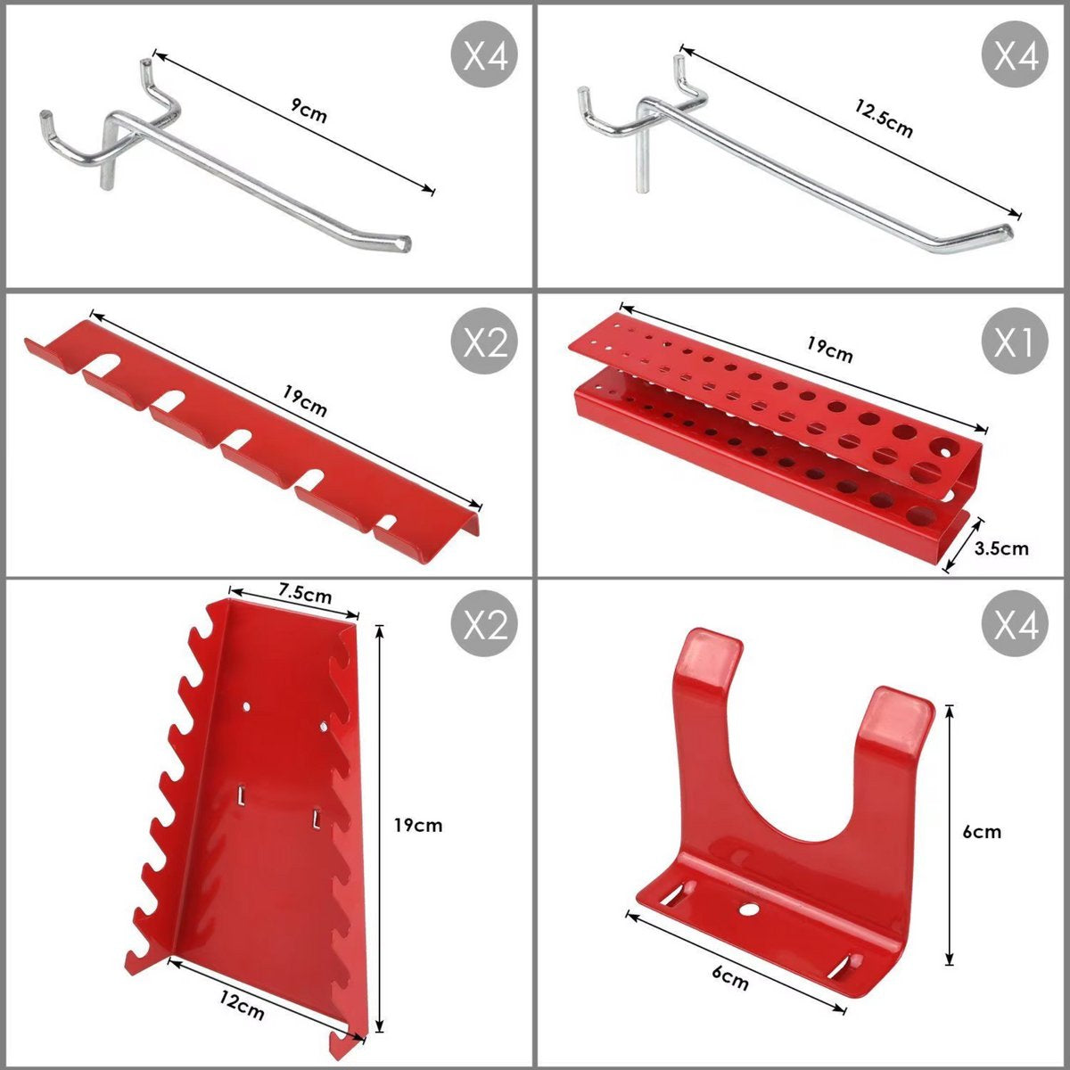 Gereedschapswand - 120x60cm - Pegboard - Gereedschapskast - Gereedschapwand - Gereedschapsbord - Gereedschap organizer - Metalen muur organizer - Tool organizer - Zwart/rood
