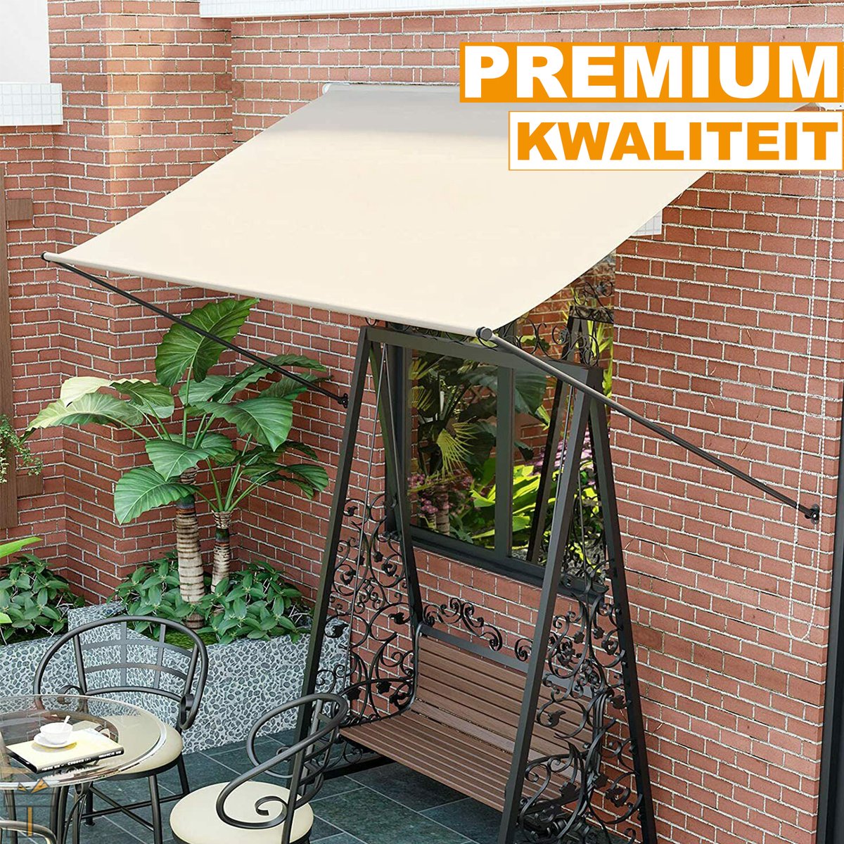 Happyment Zonneluifel deluxe - Handmatig - Luifel met steunpoten - Zonnescherm - Terras - Tuin of balkon - Beige - 300x180cm