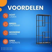 Boekenkast Xaviero - 8 Lagen - Boekenrek Opbergrek - Stellingkast Metaal - Voor Woonkamer, Kantoor of Slaapkamer - Bruin