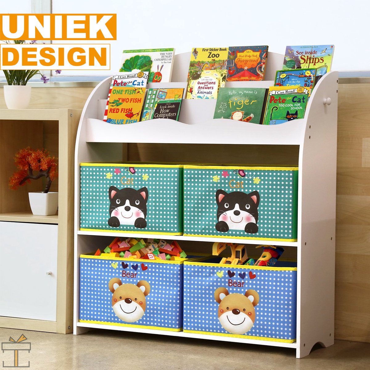 Happyment Boekenkast voor kinderen - Speelgoedkast - Kinderkamer - Opbergkast kind - Boekenrek - Hout - 83x30x98cm