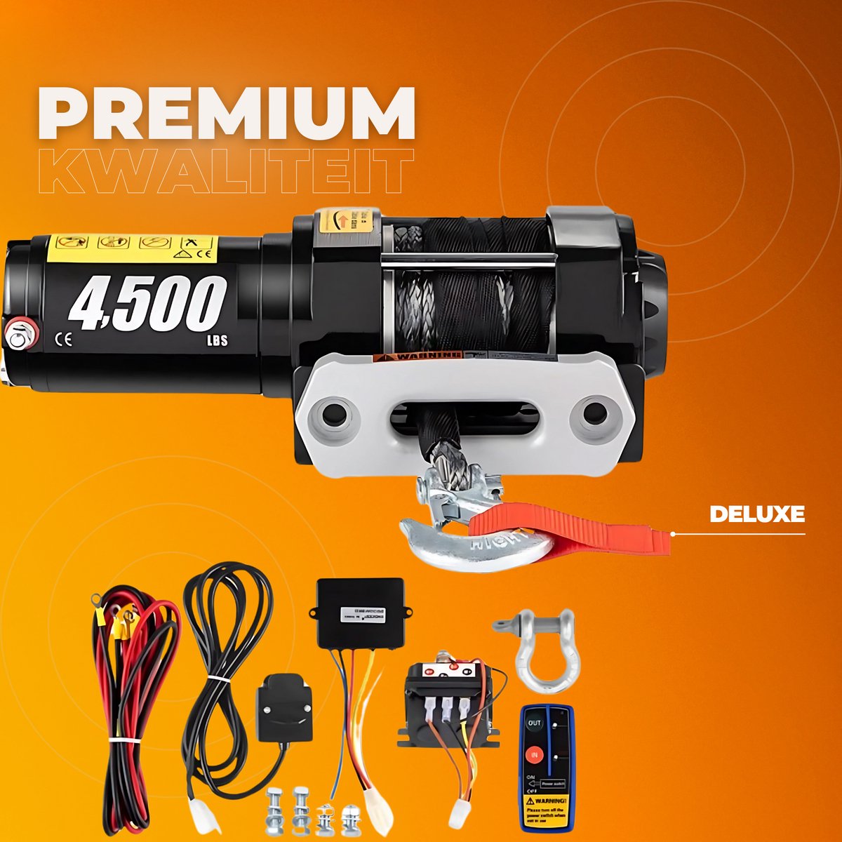 Elektrische Lier PRO - Takel - Hijskraan - 2040kg Power Winch - 12V DC Truck Lier - Synthetisch Touw 12,5M - Draadloze Afstandsbediening - Kabeltakel