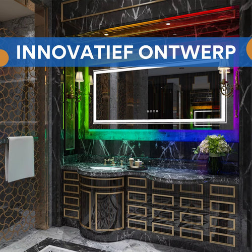 Badkamerspiegel Luvio - Met RGB verlichting - 120x80cm - Rechthoekig - Voor Badkamer, Make-up & Wandmontage - Dimbaar licht