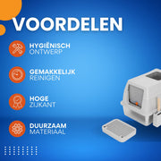 Roestvrijstalen Kattenbak - Kattentoilet - met Deksel & Hoge Zijkant - Gemakkelijk Schoon te Maken - Voor Katten & Puppy’s