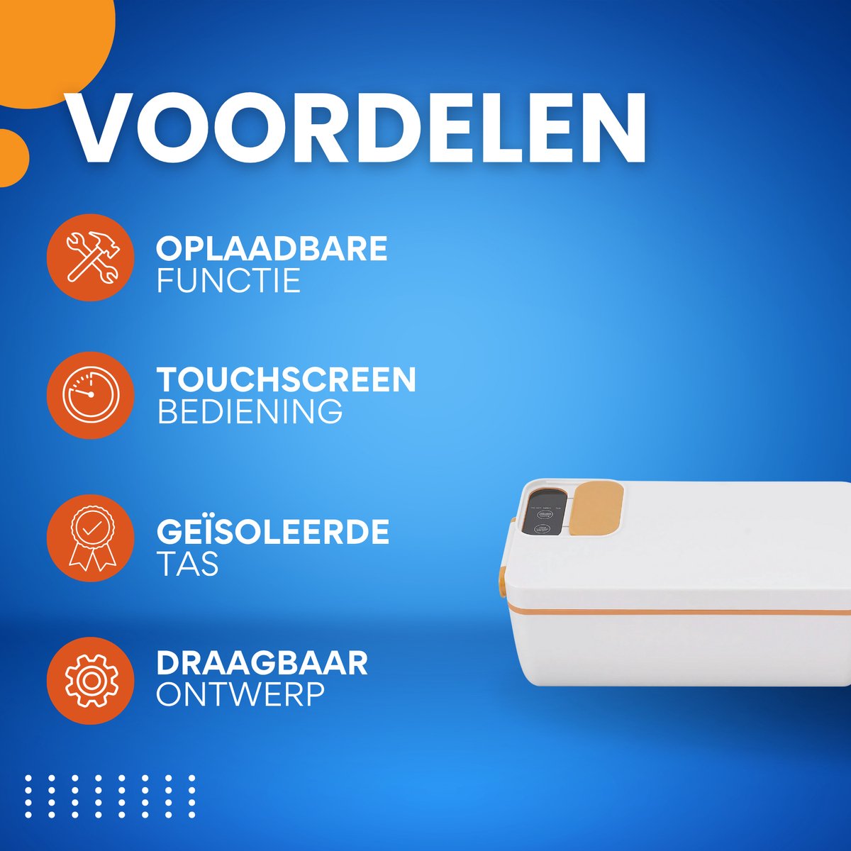 Elektrische Lunchbox - Voor Onderweg, Kantoor & School - Draagbaar & Oplaadbaar met Touchscreen Bedieningsknop - Inclusief Geïsoleerde Tas - Oranje