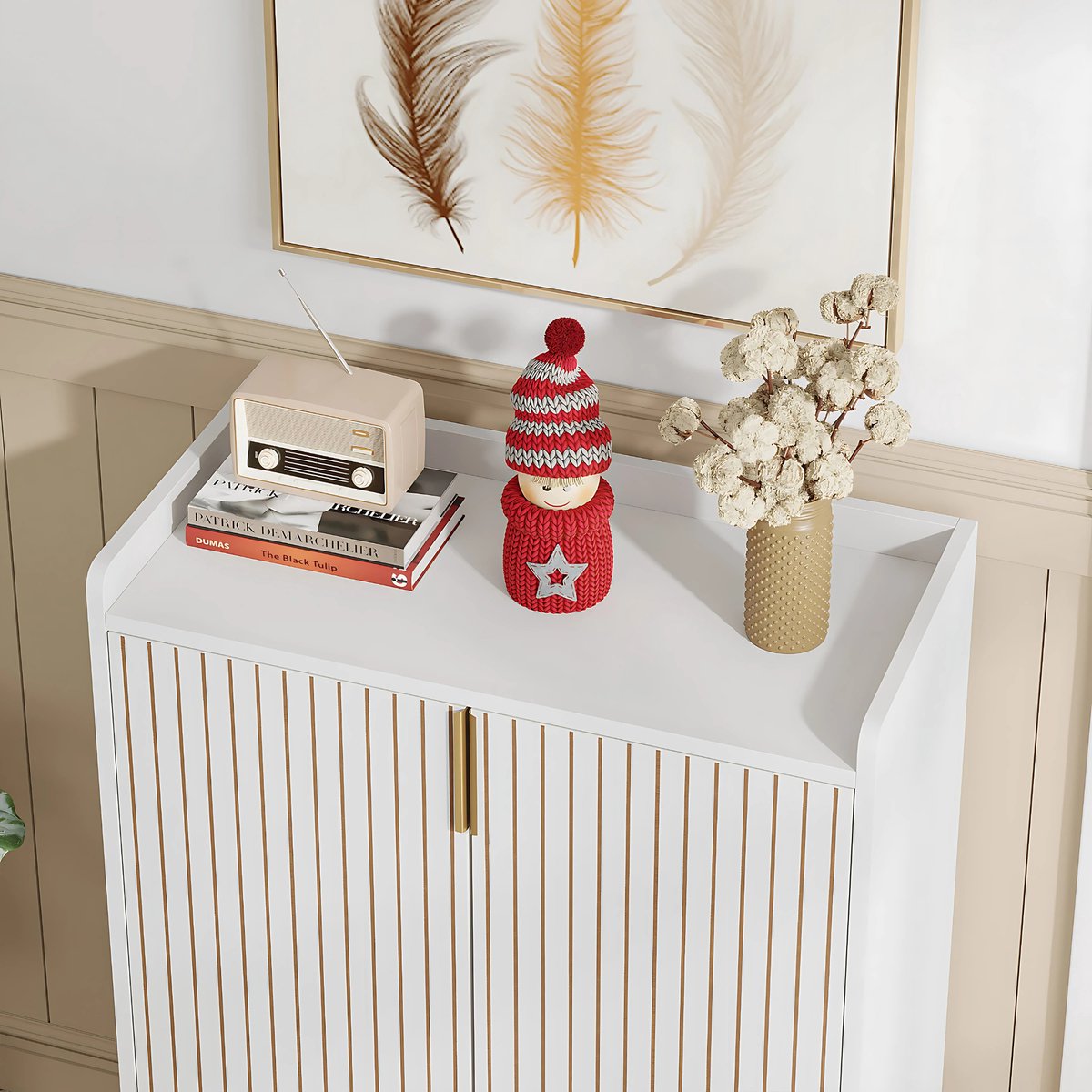 Schoenenkast met deuren - 5 lades - Wit - Voor 20 paar - Schoenenrek - Woonkamer en slaapkamer - 105 cm hoog × 75 cm breed × 35 cm diep