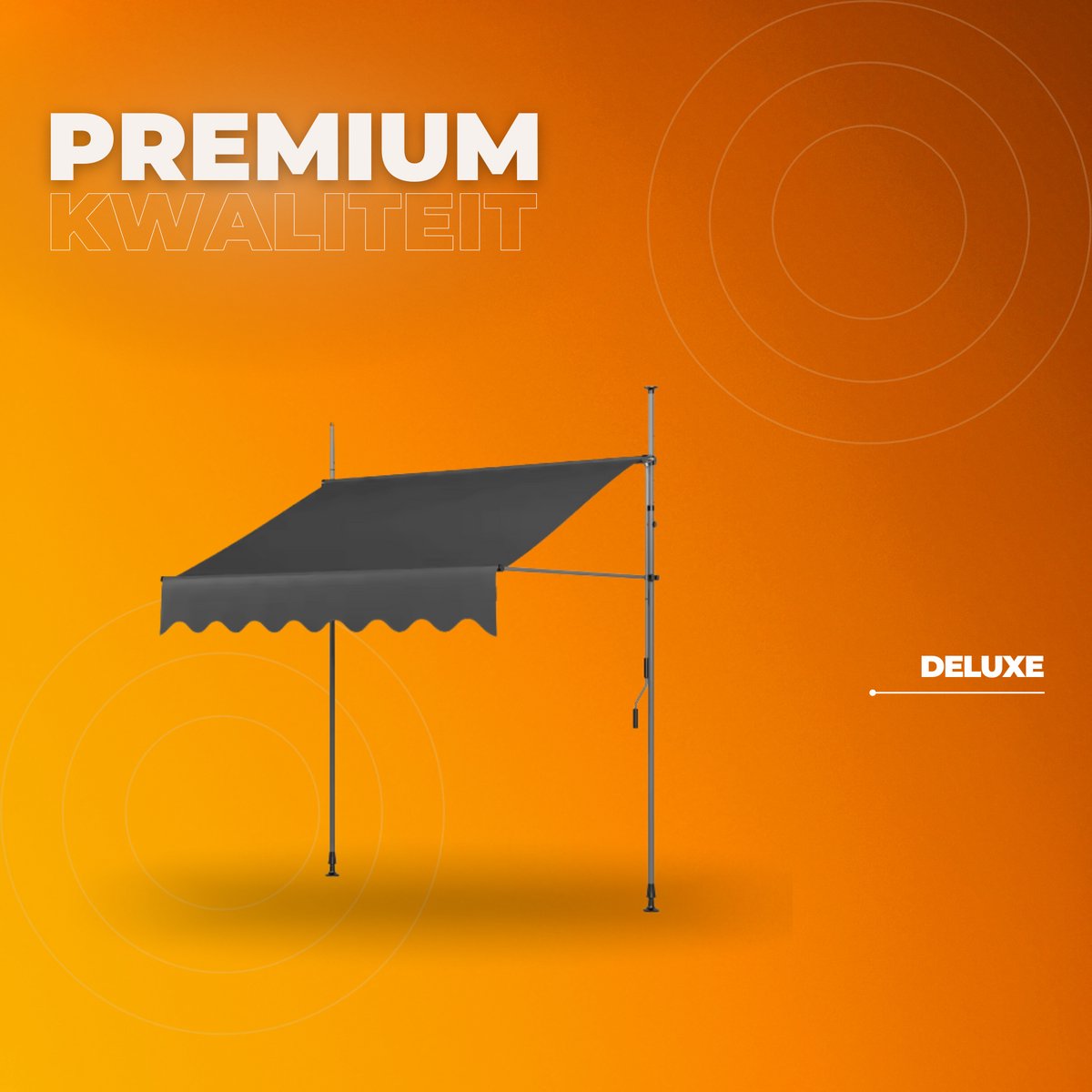 Handmatige Intrekbare Luifel - Zonneluifel - Niet-Schroef Buitenpatio Zonnescherm voor Terrasdeur en Raam - In Hoogte Verstelbaar Zonnescherm Onder Dak - 350 x 120 cm