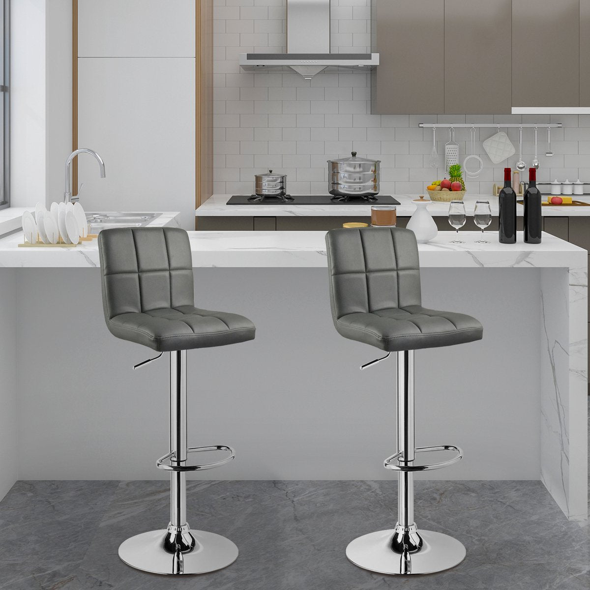 Barkruk Olaf - Met hoge rugleuning - Barstoelen ergonomisch - Zithoogte 60 - 82cm - Wit - Set van 1 - Keuken en bar