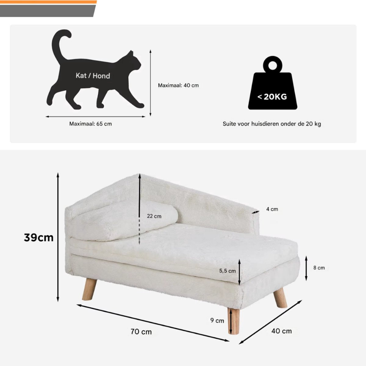 Kattenmand Cevila - Luxe - Op poten - Kattenbed - Hondenmand - Hondenbank - Hondensofa - Hondenzetel - 80cm