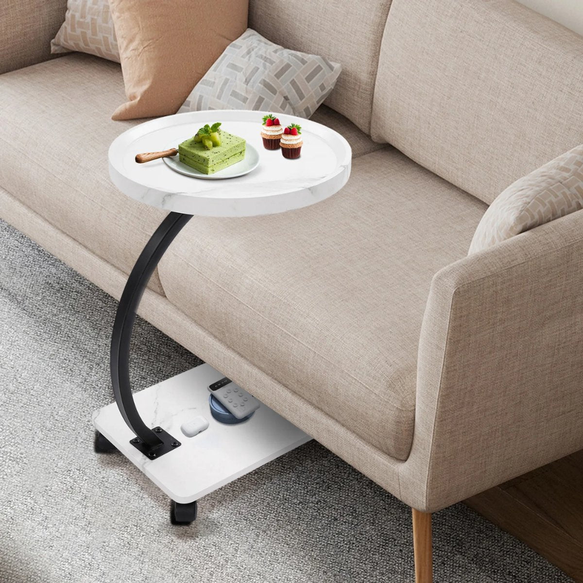 Bijzettafel- Voor Woonkamer / Sofa - C-vormige - Wit