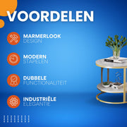 Salontafel Derloni - Wit - 2-Delig - Vierkant - Woonkamer - Bijzettafels