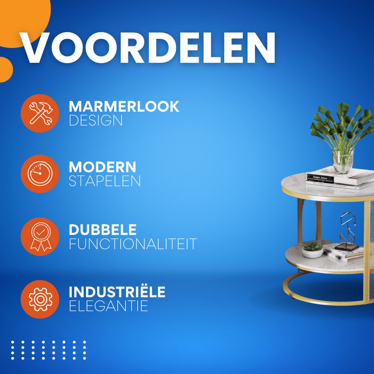 Salontafel Derloni - Wit - 2-Delig - Vierkant - Woonkamer - Bijzettafels