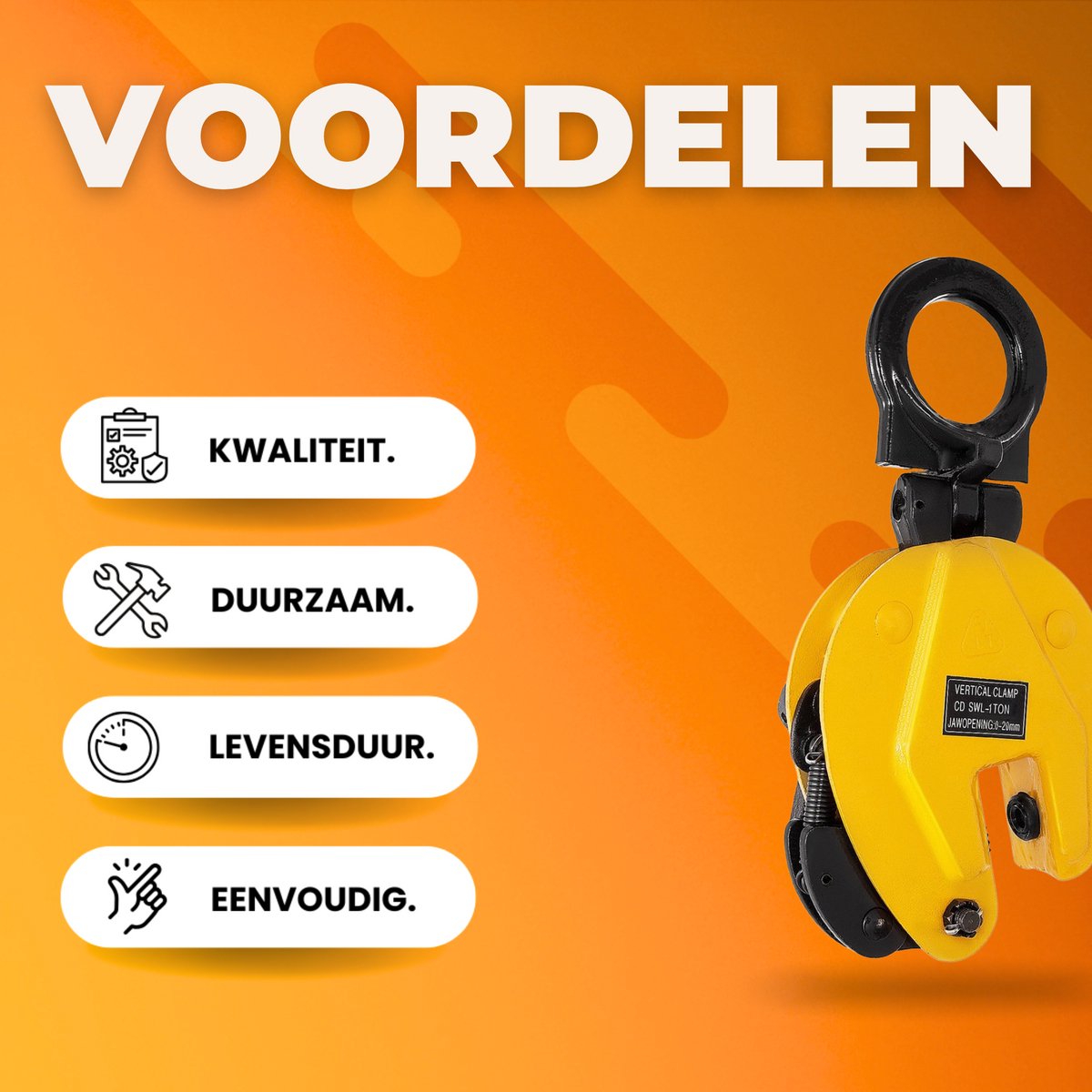 Industriële Verticale Plaat - Hijsklem Staal - 2204 lbs WLL - Klem voor Zware Hefklussen