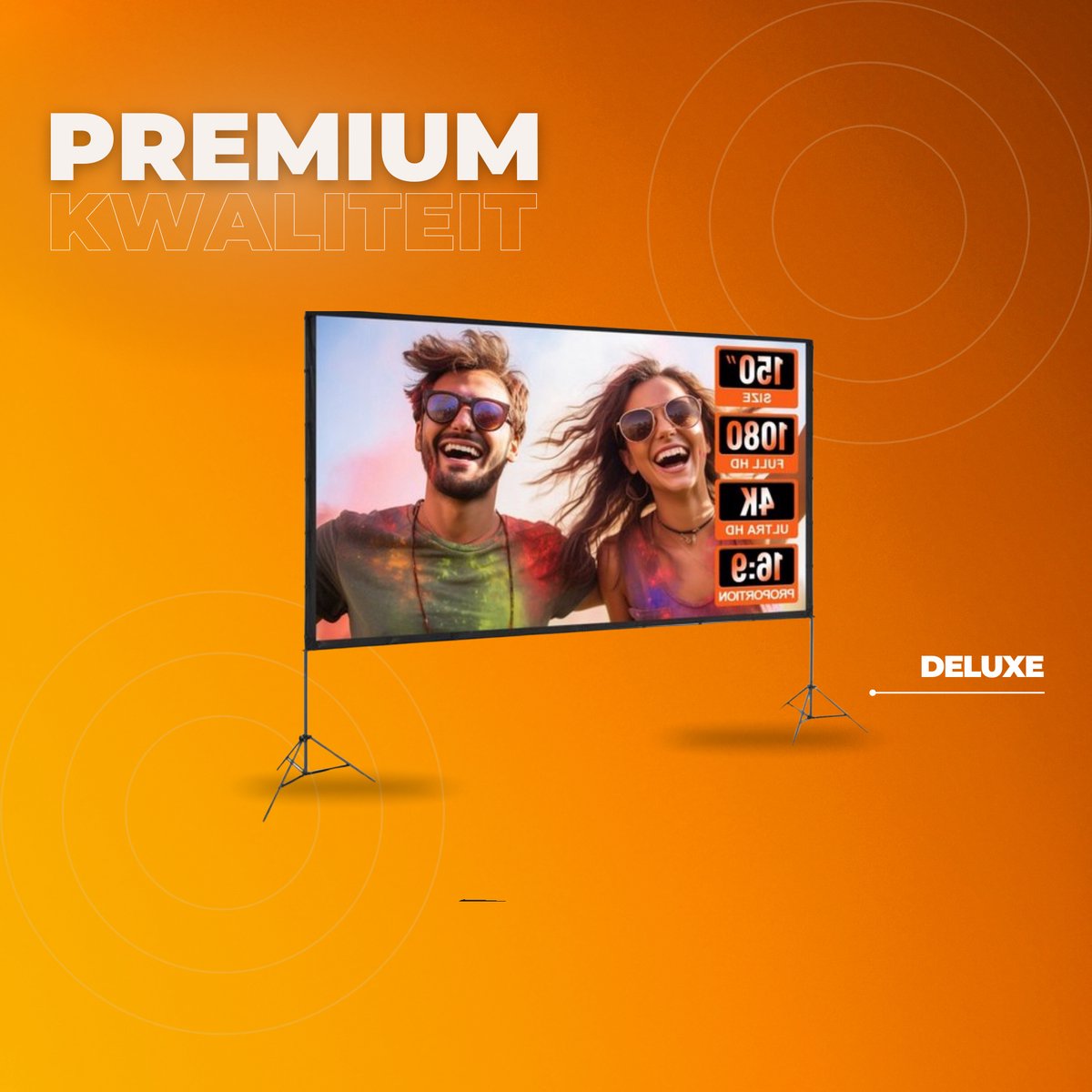 Projectiescherm deluxe - 150 inch - Beamerscherm - HD 4K - Projectiedoek - Beamer Scherm - 160° Kijkhoek