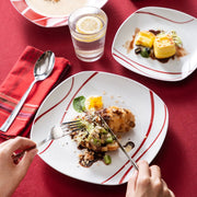 Lavish Serviesset – 6 persoons – 30 delig – Rood wit Keramisch – Dinerborden – Ontbijtborden