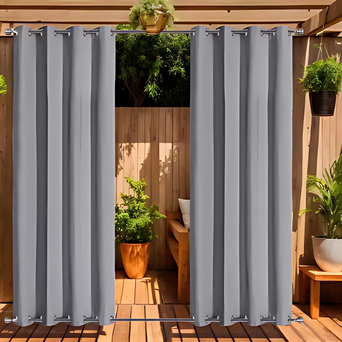 Privacygordijnen - Buitengordijn - Schaduwdoek- Voor Tuin, Veranda of Balkon - UV-bestendig & Zonwerend - Waterdicht Outdoor Design met Doorvoertules - Kleur: Light Gray-W84xL55in-213x140cm