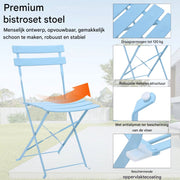 Bistroset 2 persoons - Metaal - Tuinset - Met bistrostoeltjes - 3-delig - Tuintafel - Blauw