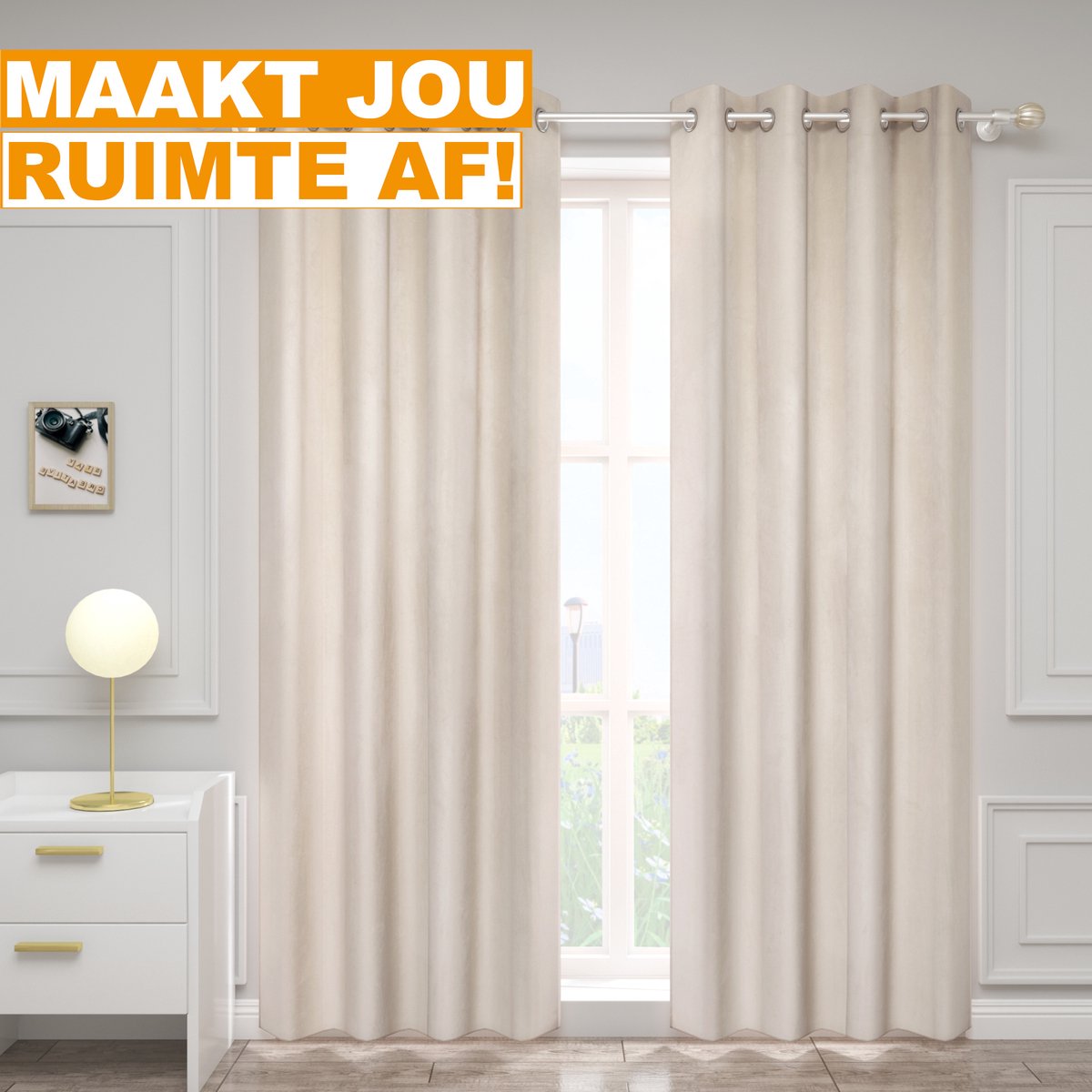 Happyment Gordijnen set Vida 2 stuks - Beige 140x225cm - Verduisterend - met Plooiband - Fluweel Isolerend