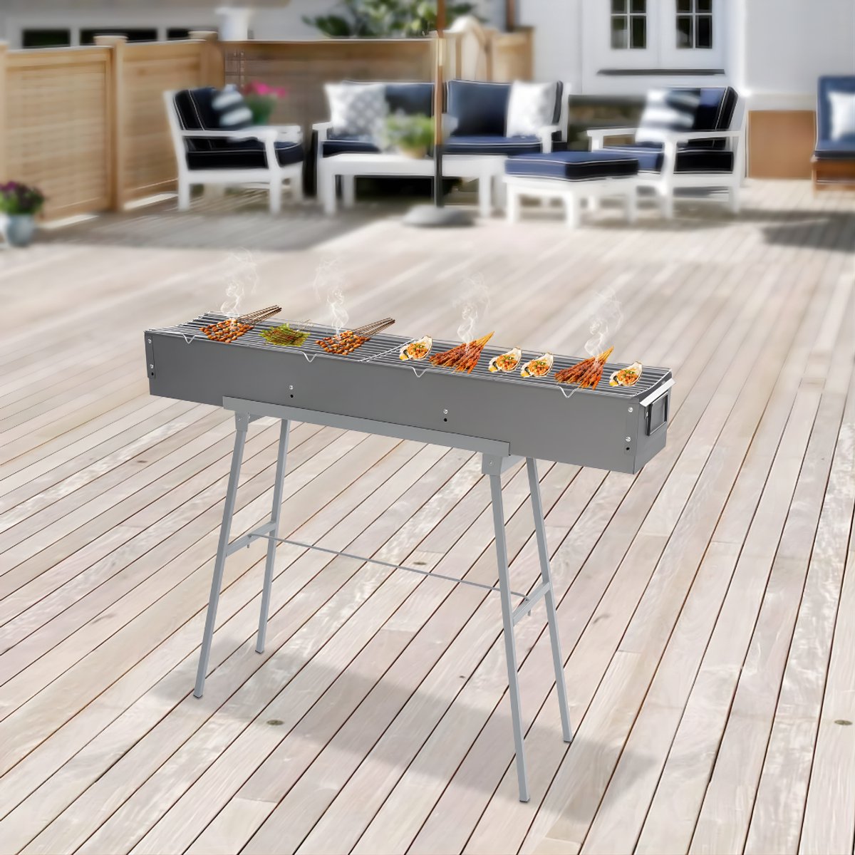 BBQ-grill - Voor camping - Draagbare, opvouwbare houtskoolgrill - Grijs - 100*18*13cm