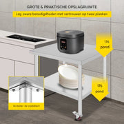 Keuken Werktafel - Commercieel - RVS - Verrijdbaar - Zilver - 95x61cm