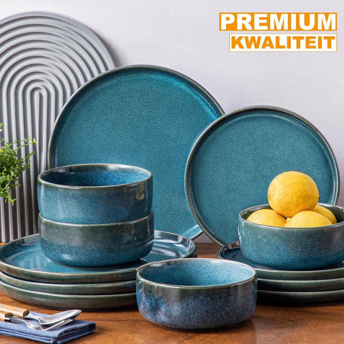 Ornamental Serviesset - Serviesset - 8 persoons - 24 delig - Blauw Keramisch - Breakfast Plates
