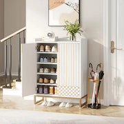 Schoenenkast met deuren - 5 lades - Wit - Voor 20 paar - Schoenenrek - Woonkamer en slaapkamer - 105 cm hoog × 75 cm breed × 35 cm diep