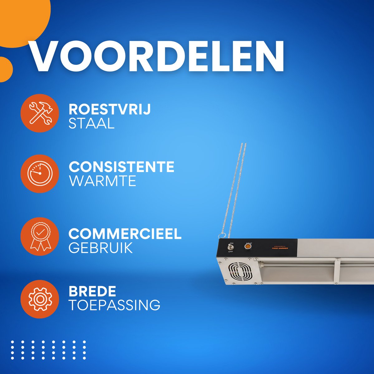 Hangende Voedselverwarmer 750W - Warmtelamp - Voor Keukens & Buffetten - Elektrisch Verwarmd - 30 tot 50 graden - RVS