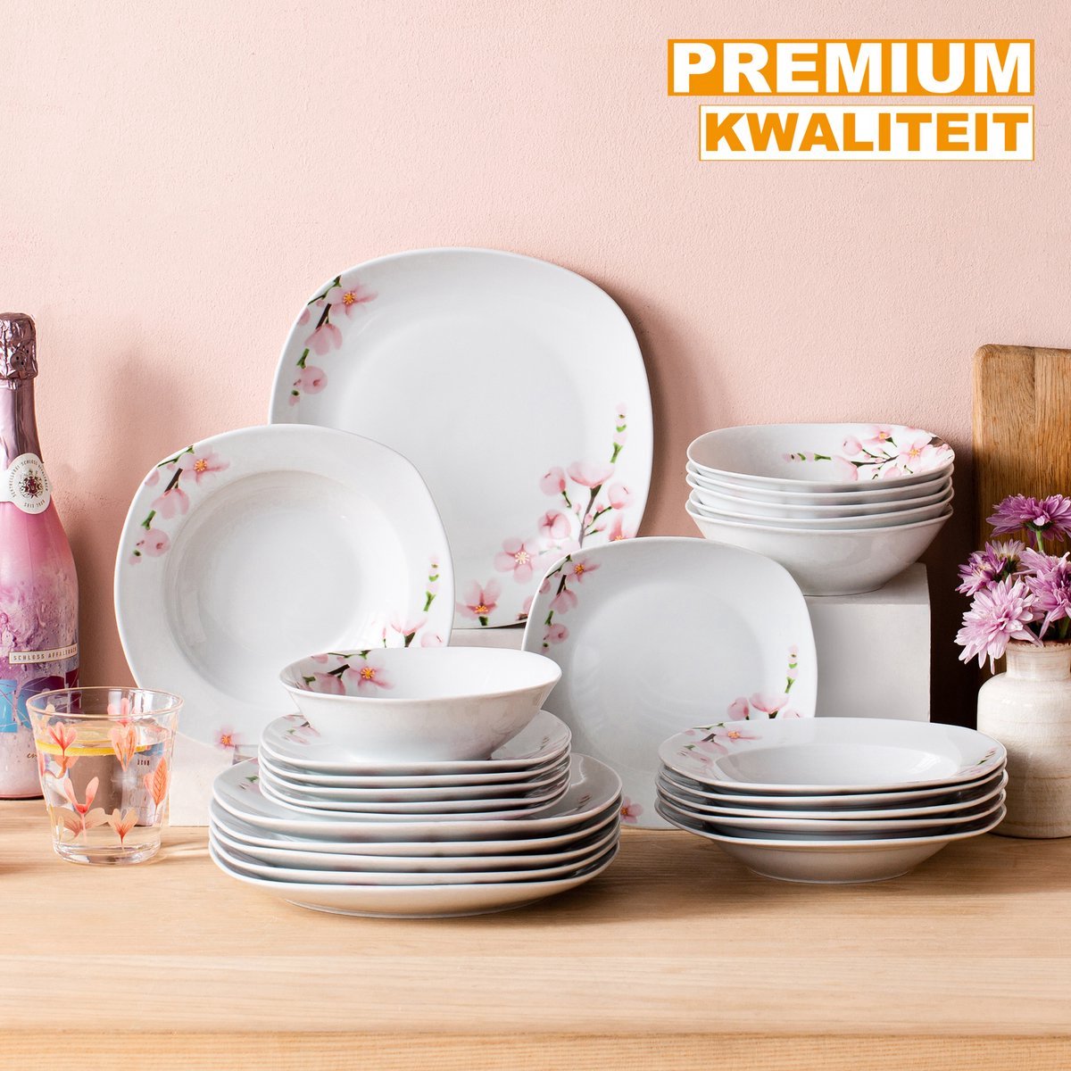 Golden Serviesset - 6 persoons - 30 delig - Wit Keramisch - Eetborden - Breakfast Plates