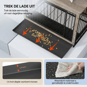 Houten Hondenbenche - Hondenren - Hondenkrat Bijzettafel met Afneembare Kommen en Dienblad - Dubbele Deuren Hondenkennel voor Middelgrote Honden Binnen - 100 x 68 x 64 cm - Grijs
