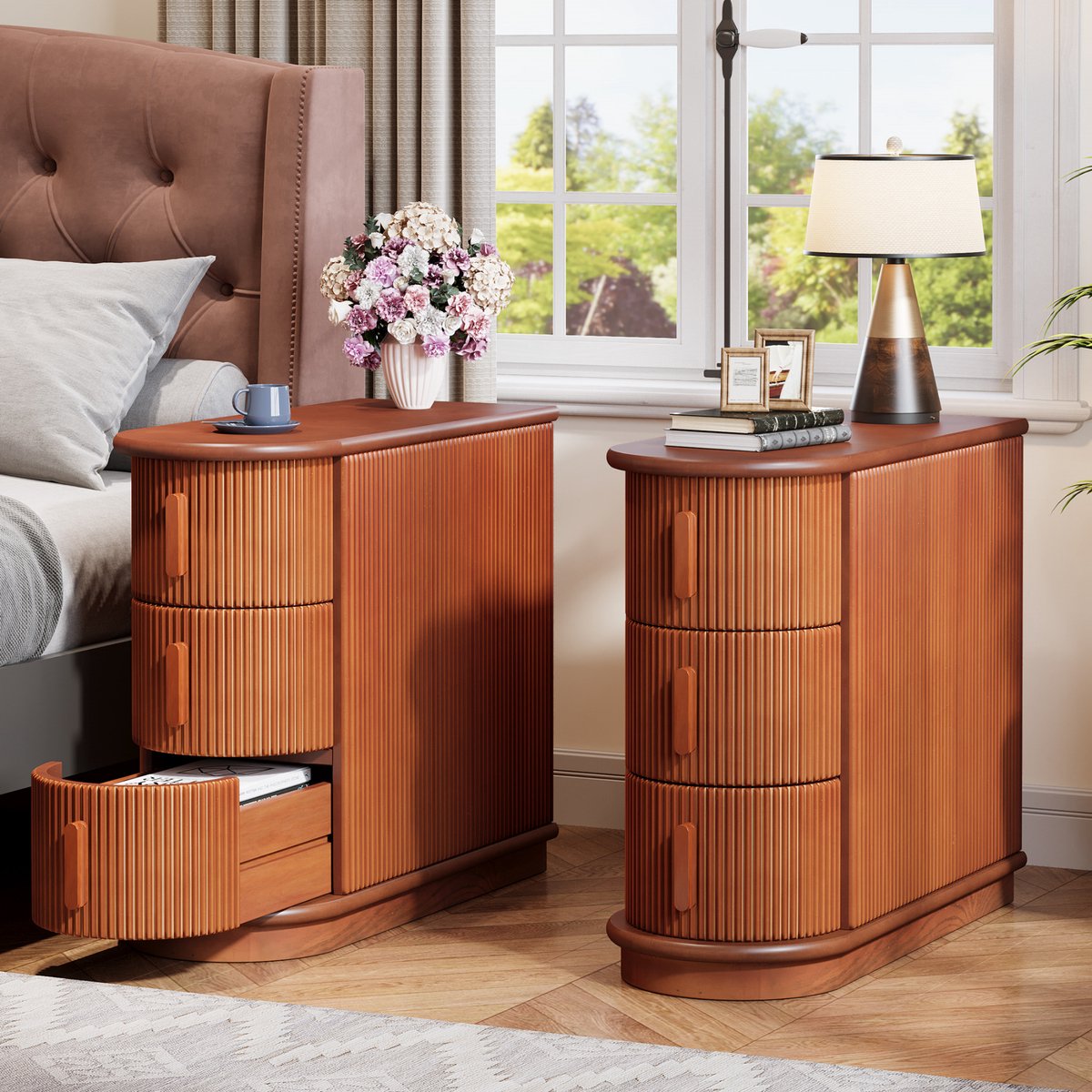 Vintage bijzettafel met lade - Bruin - Voor slaapkamer of woonkamer - Nachtkastje - Massief hout