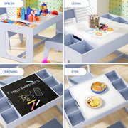 Kindertafel - Speeltafel- Voor Kinderen & Kleuterschool - Kindertafel en stoeltjes - 3-in-1 - Met met Tekenbord, Opbergruimte & 2 Stoelen - Lichtgrijs