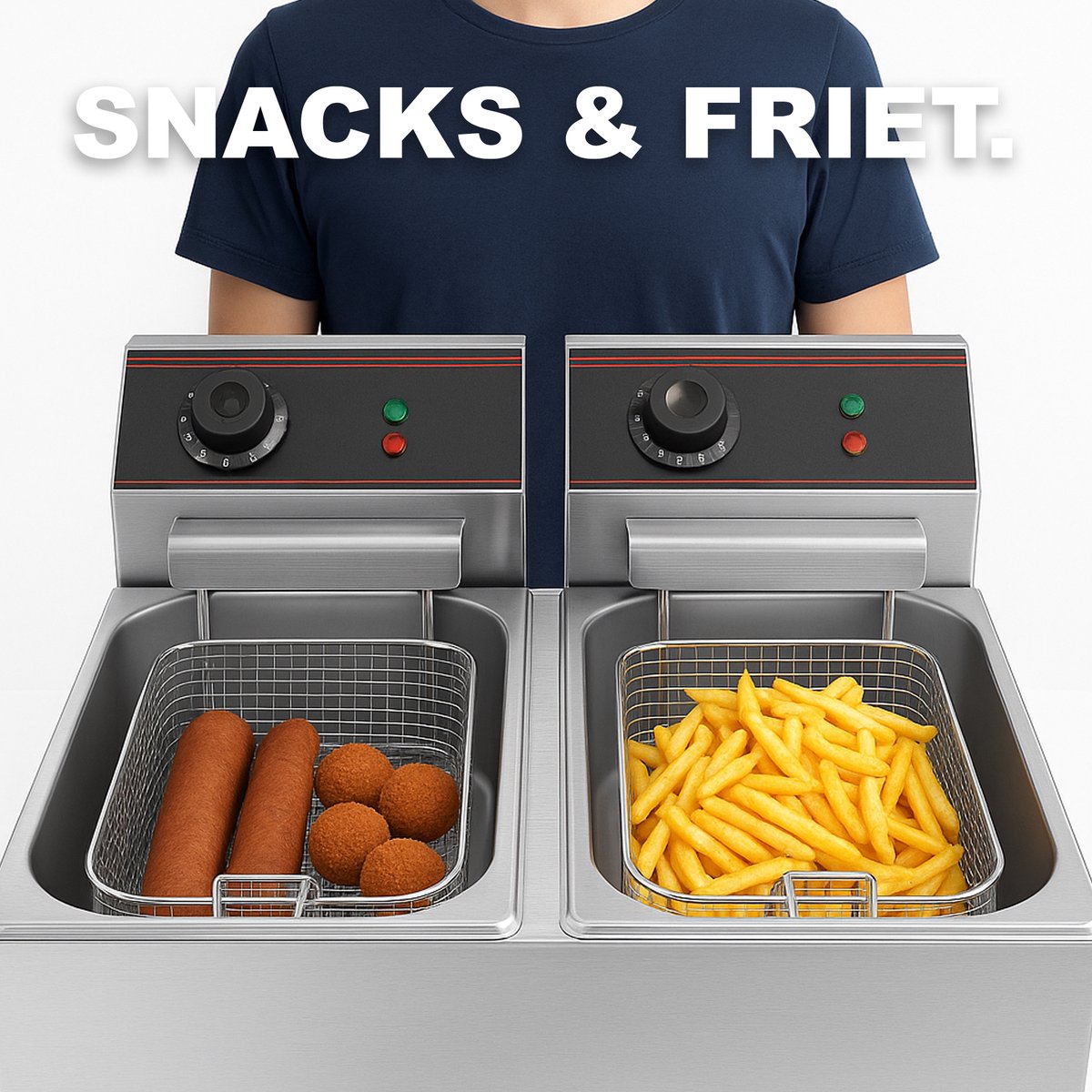 Happyment Dubbele Frituurpan Deluxe - 2x 6L - Frietpan dubbel - Friteuse - 2x 2500W - PTFE - 220V