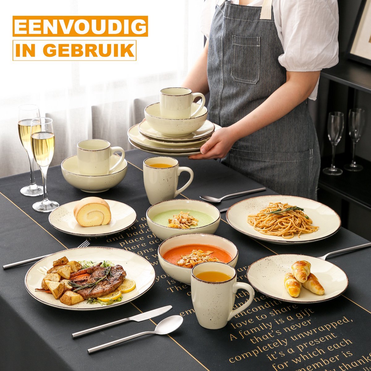 Luxora Ontbijtborden – Serviesset – 48 delig - 12 persoons – Creme Keramisch – Ontbijtborden – Hoogwaardige kwaliteit