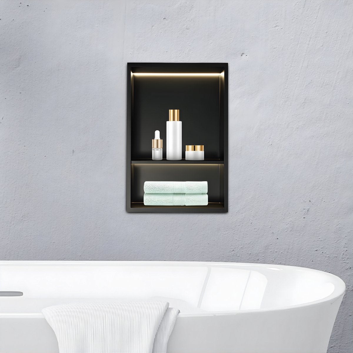 Douchenis - Inbouwnis - Voor badkamerwand - 2-laags wandnis met LED-verlichting - Stijlvol en functioneel - Buitenformaat 33,3*48,5*10 cm
