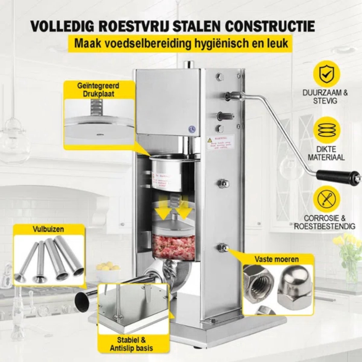 Worstenvuller deluxe - 5L - Worstmaker - Worstmachine - RVS