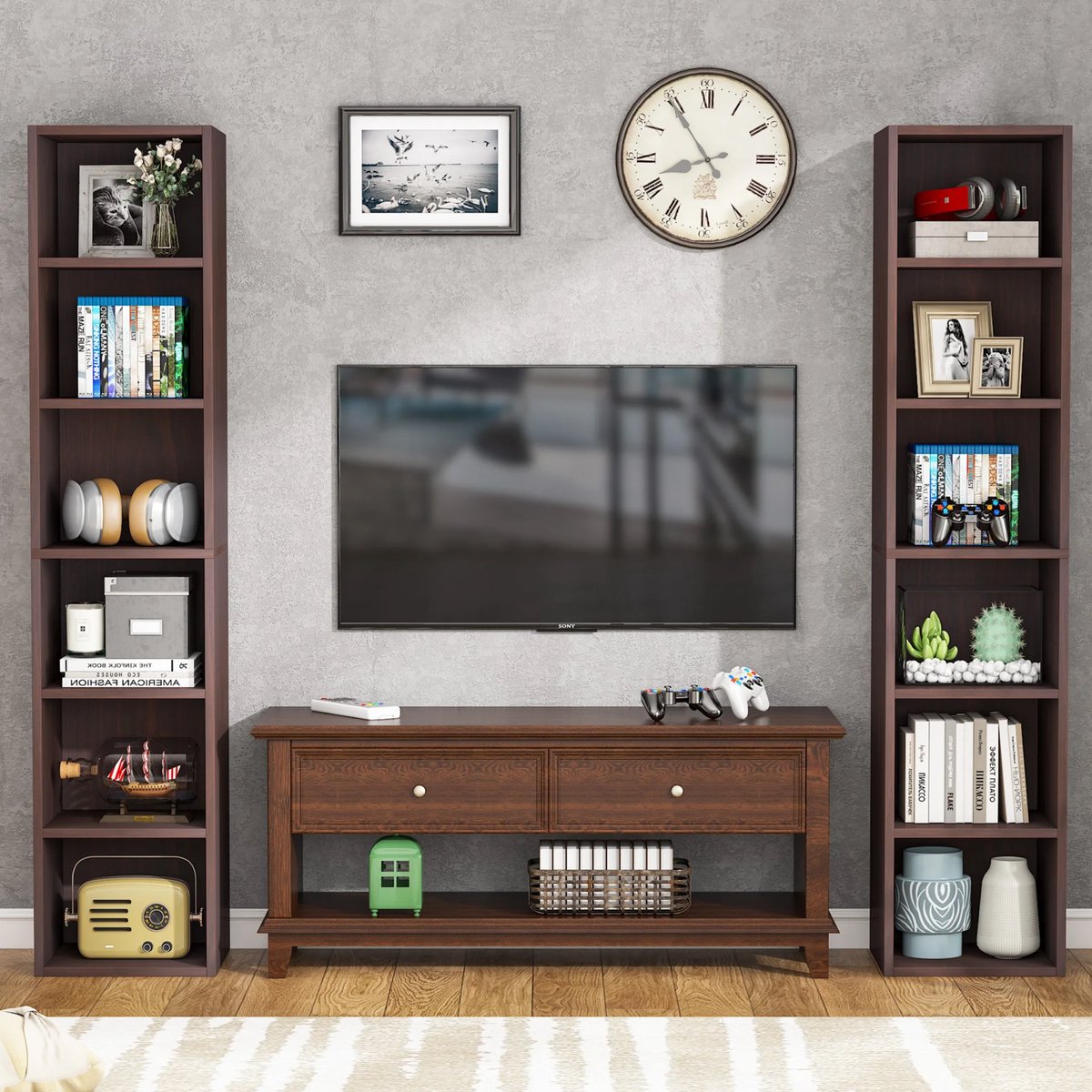 6-Lagen Hoek boekenkast - Boekenplank - Wandplank - Boekenrek - 30x30x180 cm - Voor Thuiskantoor en Kleine Ruimtes - Chocolade
