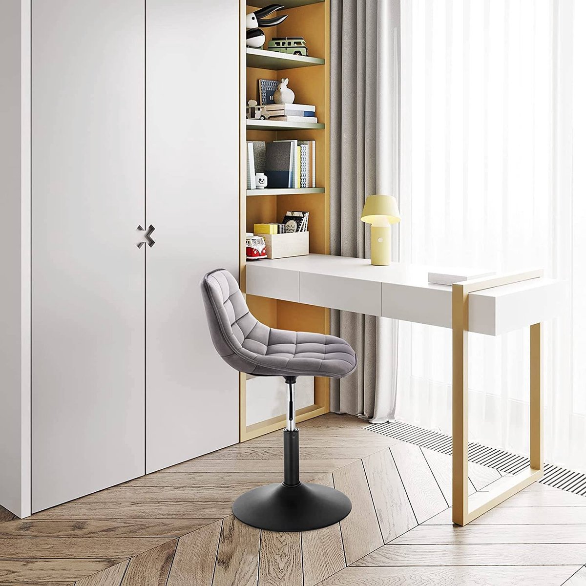 Barkruk Ohio Industrial Donkergrijs - Barkrukken set van 1 - Barstoel Kruk - Barstoelen met rugleuning - Keukenstoel - In hoogte verstelbaar - Velvet