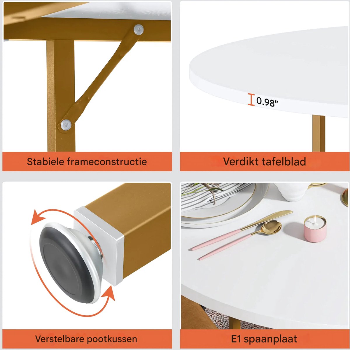 Ronde Eettafel - Keukentafel - Eetkamertafel - 4 personen - Hout Wit