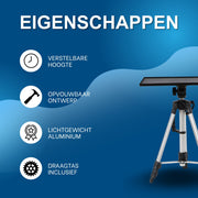 Projectorstatief – Opvouwbare Laptop- en Projectorstandaard - met Plateau en Draagtas – Lichtgewicht Aluminium- voor Thuis, Studio of Kantoor gebruik - Zilver