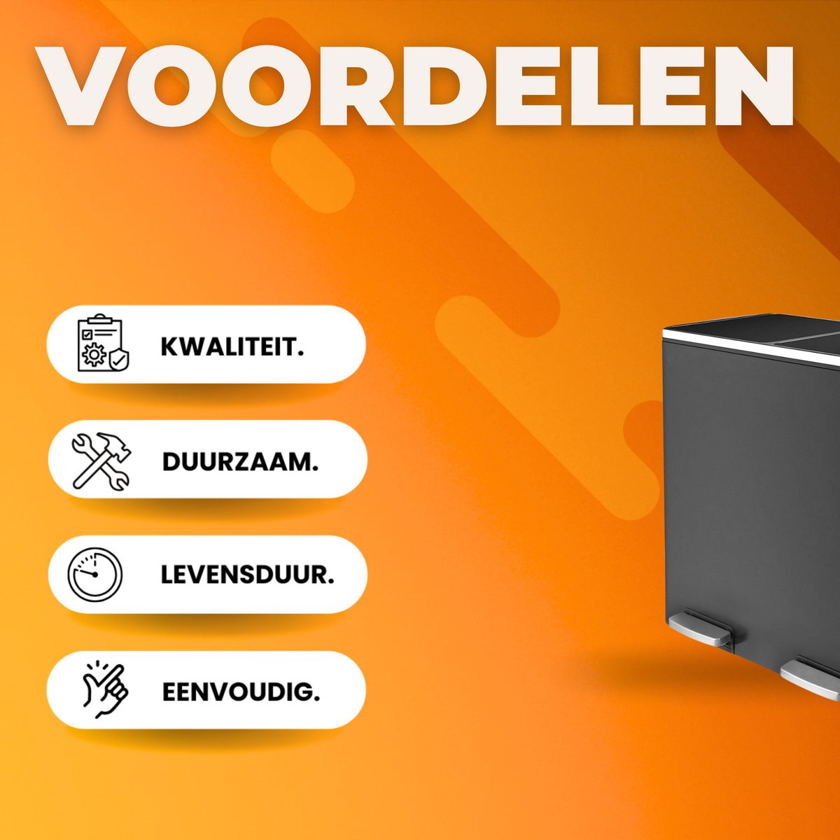 Pedaalemmer 2 vakken - 60L - Prullenbak - Afvalscheiding - RVS - Softclose - Anti-slip - Zwart