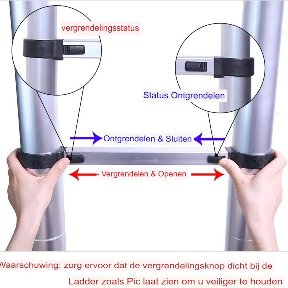 Aluminium Telescopische Ladder Zyren - 260CM - Vouwladder met Antislipvoeten - Multifunctionele Verlenging - Rechte Ladder voor Loft