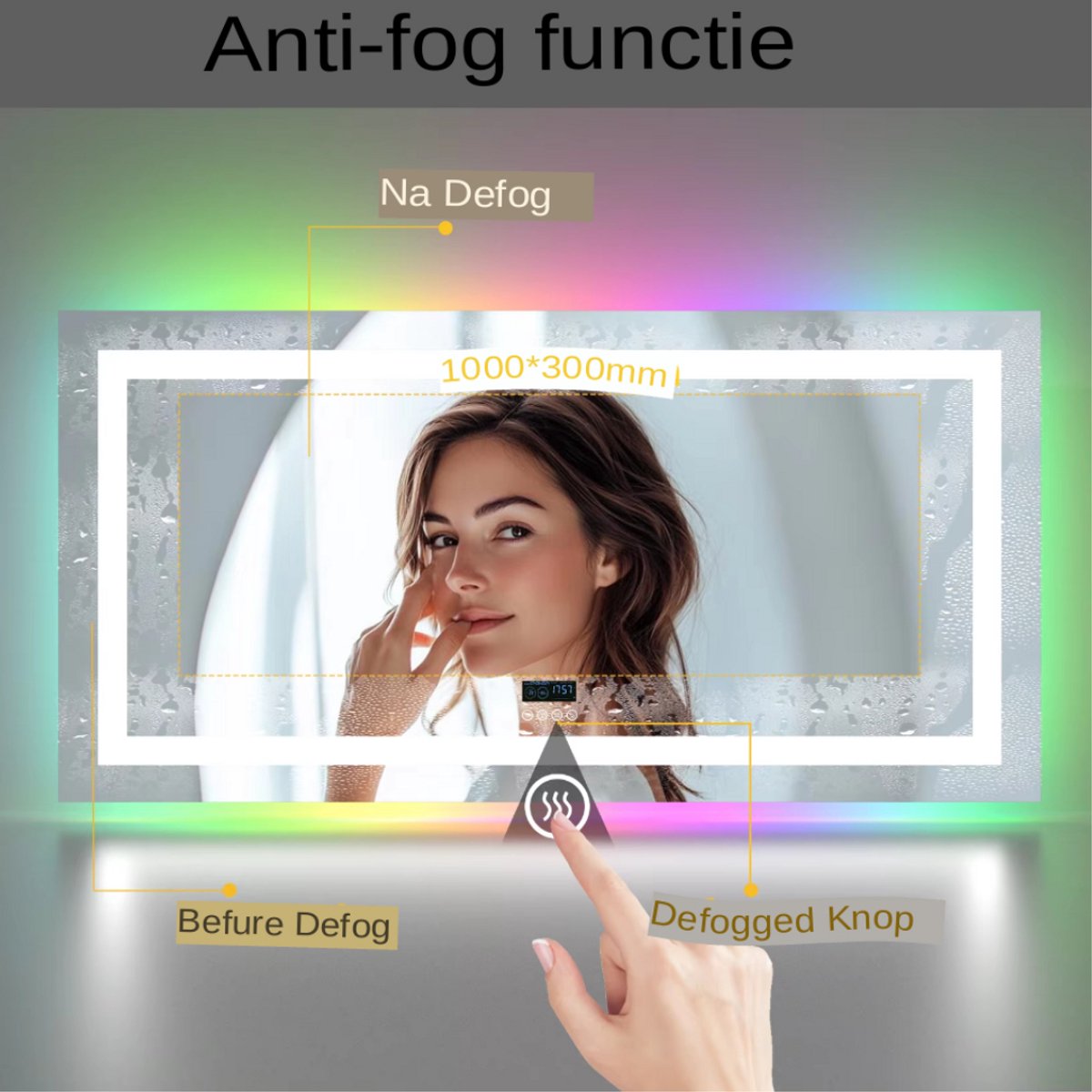 Grandiose Badkamerspiegel - Geen condens - Met verwarming en LED verlichting - Bluetooth en muziek - Spiegel voor badkamer - Rechthoekig - 120x60cm